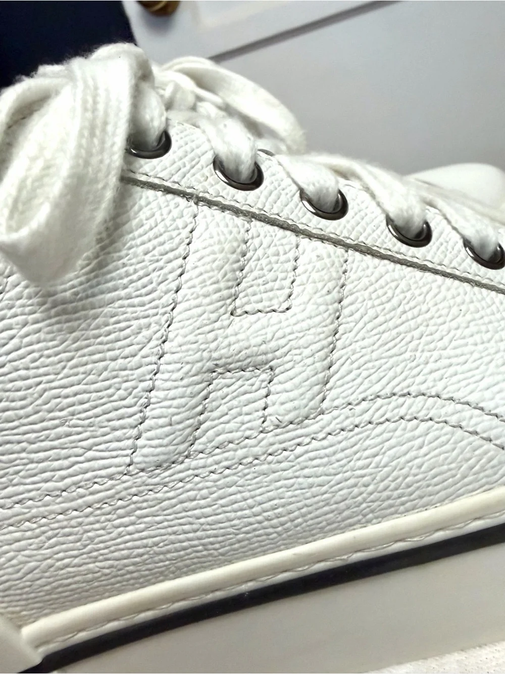 Hermes Voltage Leather Platform H sneakers, wht/blk, H embossed sole, 36(larger)